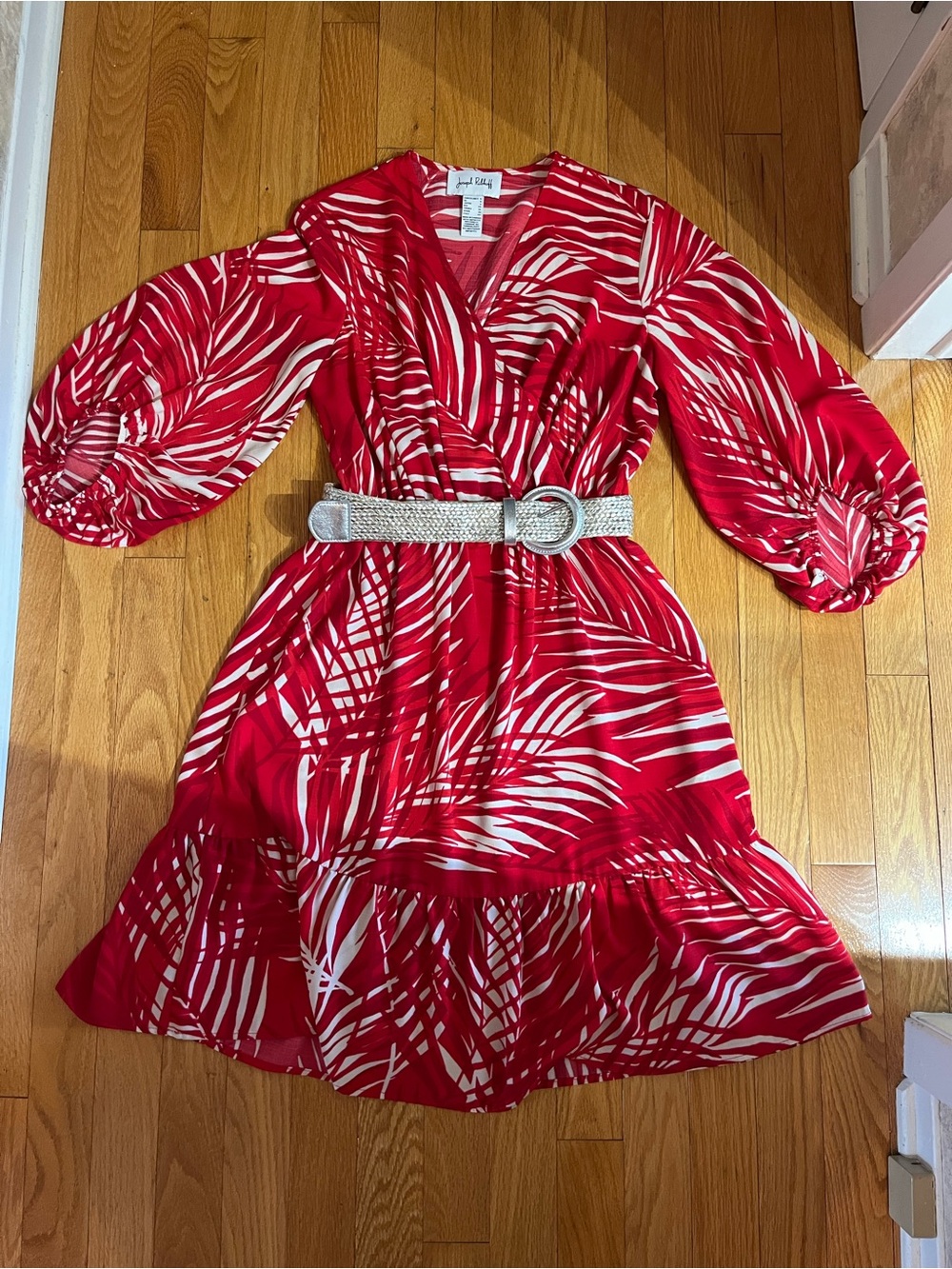 Joseph Ribkoff Red and White Palm-Print Midi Dress - Picture 11 of 11